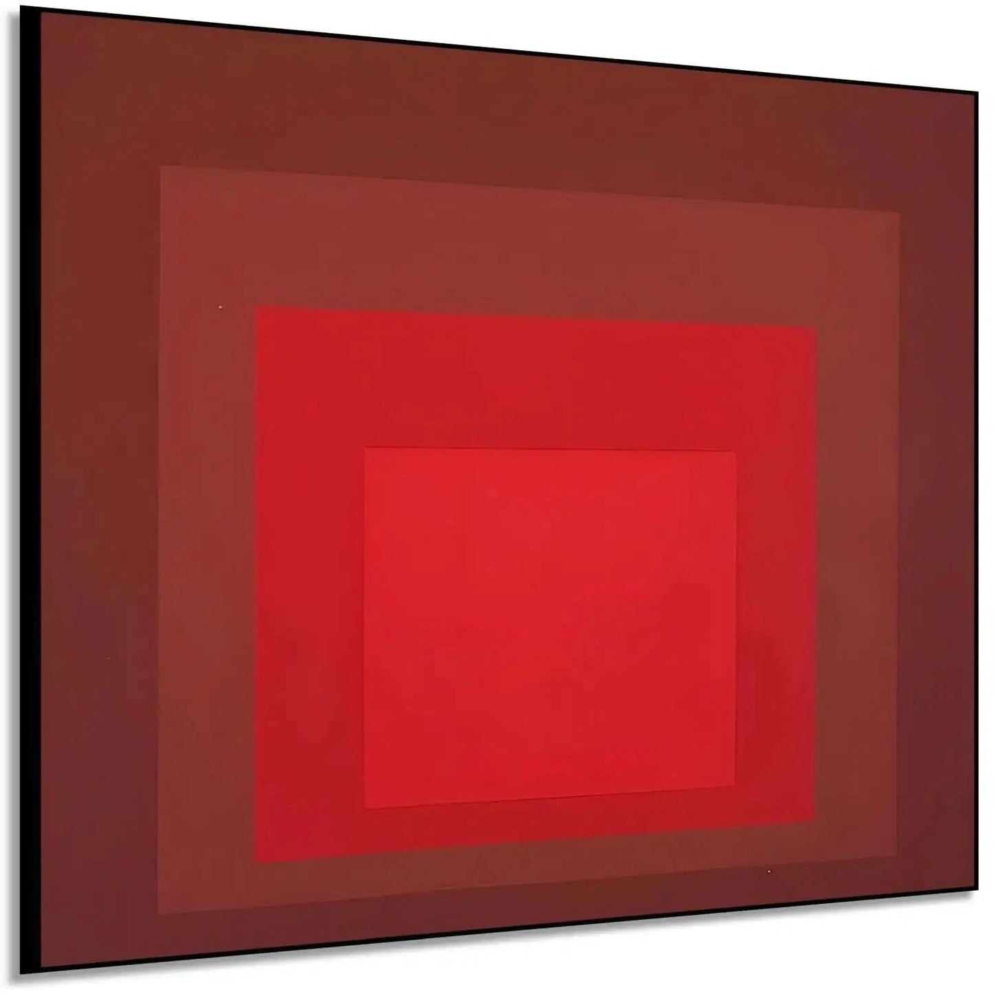 Tableau minimaliste avec carrés rouges imbriqués, rouge intense, ambiance captivante pour salon moderne ou bureau.