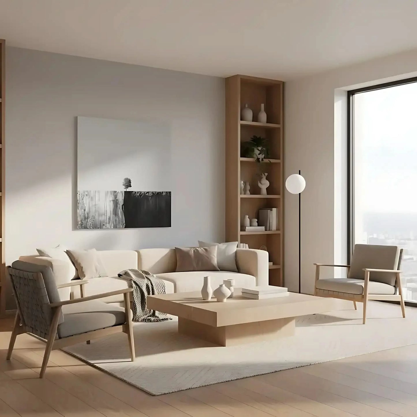 Arbre solitaire sur fond noir et blanc, illustrant le minimalisme et la sérénité, idéal pour des espaces modernes et épurés.