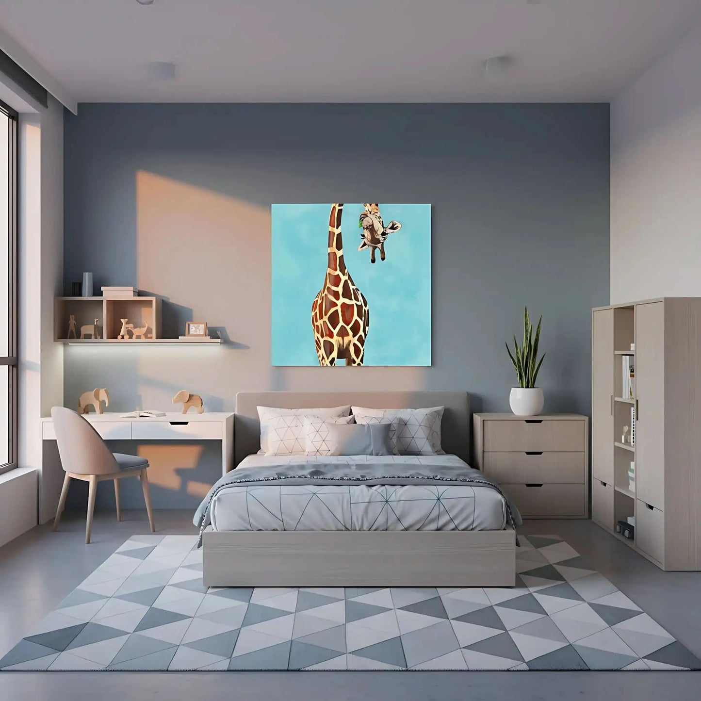 Girafe colorée avec des taches distinctes, captivant et élégant, apportant de la joie et de la douceur.