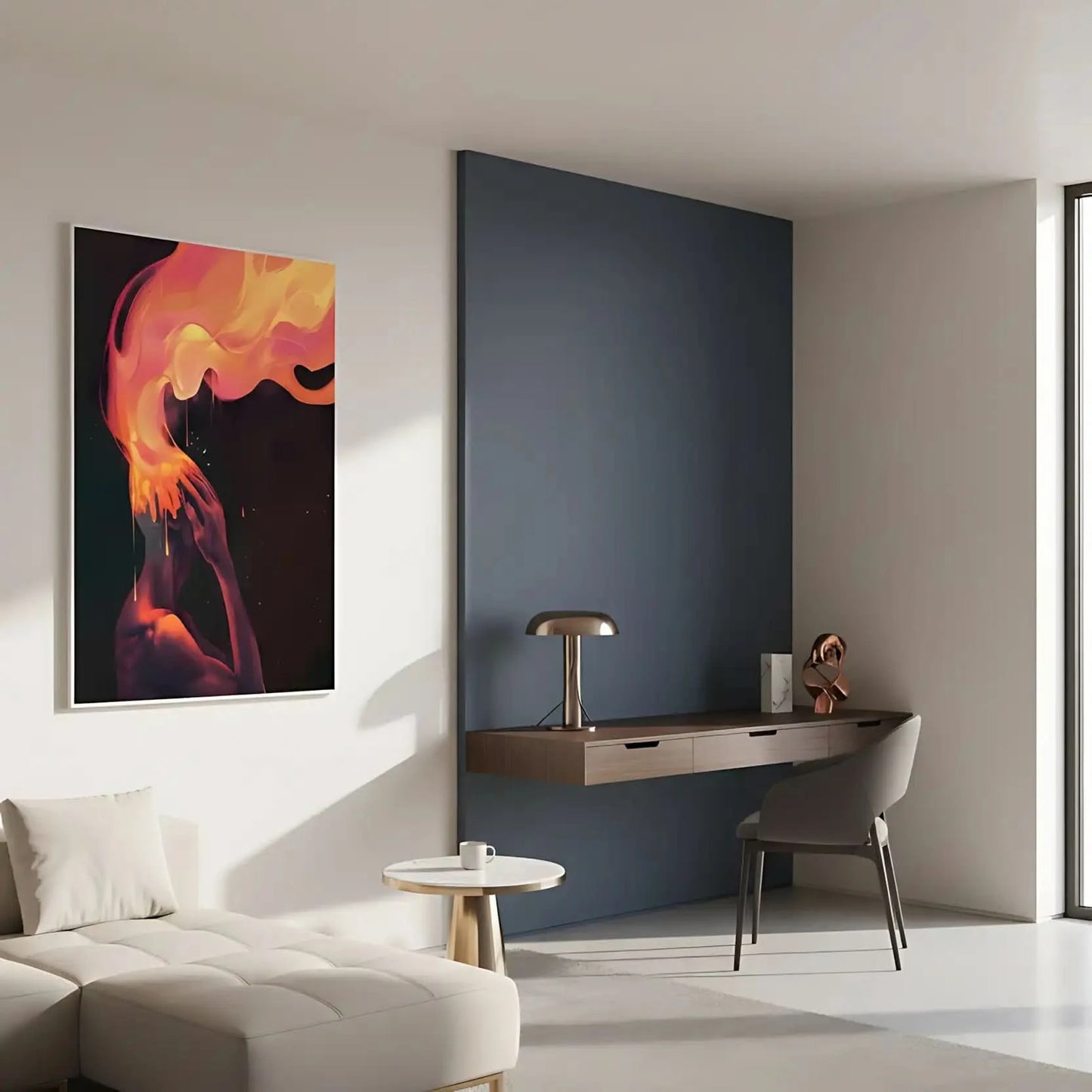 Peinture abstraite vibrante, où des éclats de couleurs vives symbolisent tourment intérieur et la lutte entre émotion brute et calme.