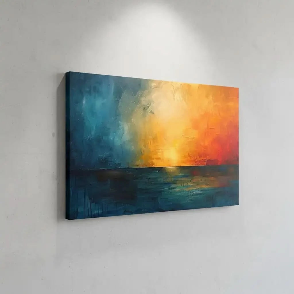 Une mer calme baignée par des couleurs chaudes et apaisantes, idéale pour créer une ambiance sereine dans votre salon ou chambre.