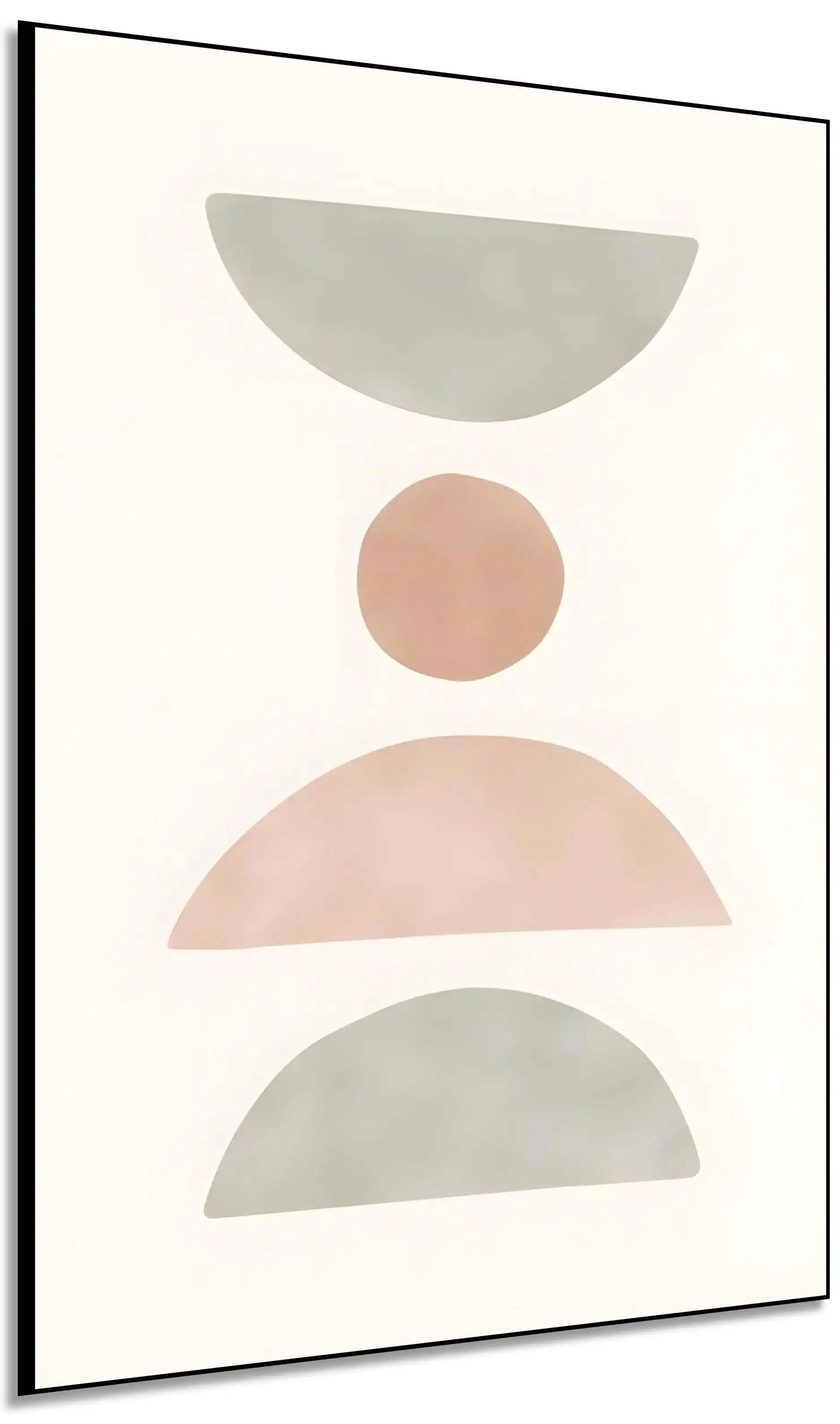 Tableau minimaliste avec formes géométriques pastel, ambiance sereine et équilibrée, idéal pour bureau ou salon moderne.