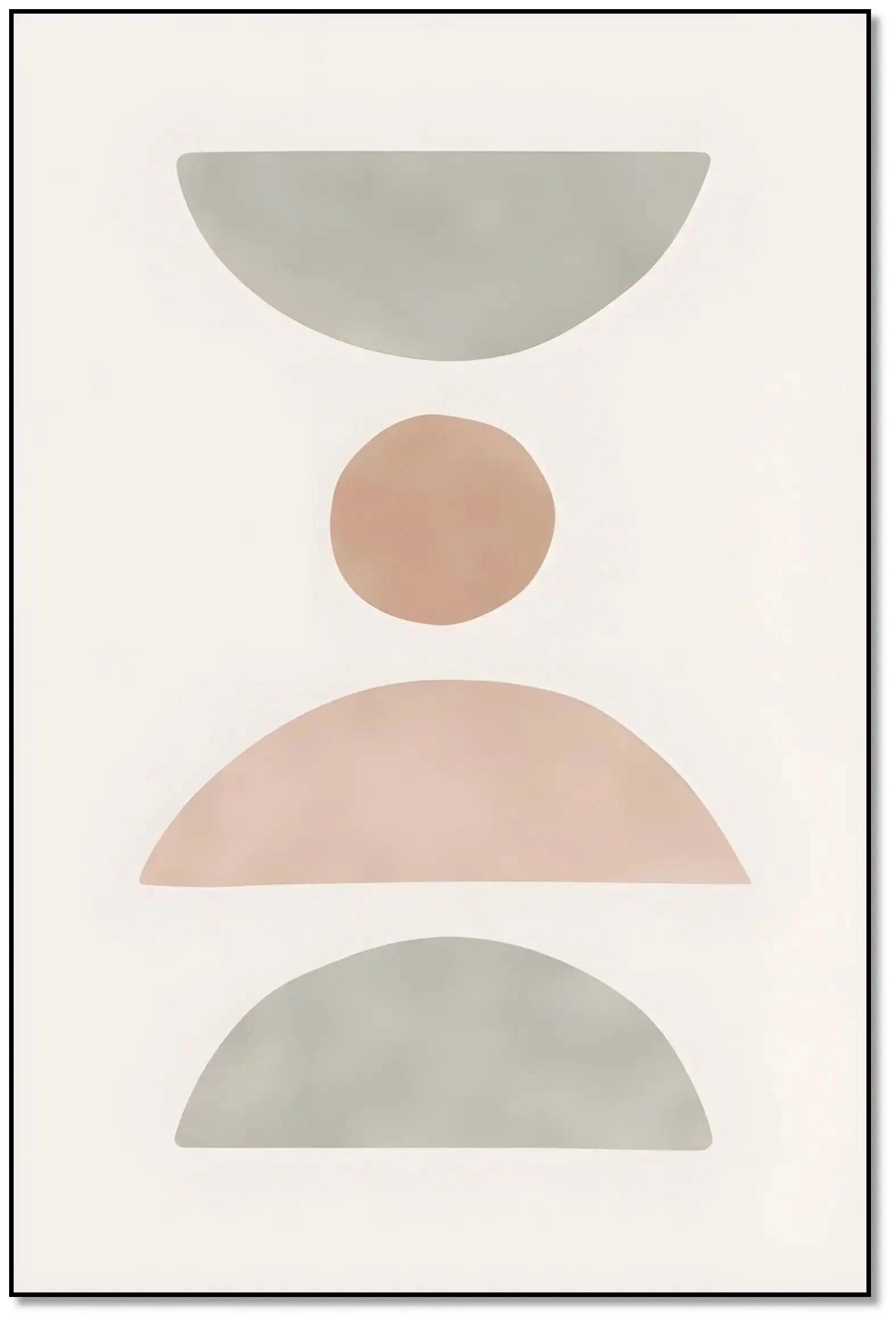 Tableau minimaliste avec formes géométriques pastel, ambiance sereine et équilibrée, idéal pour bureau ou salon moderne.