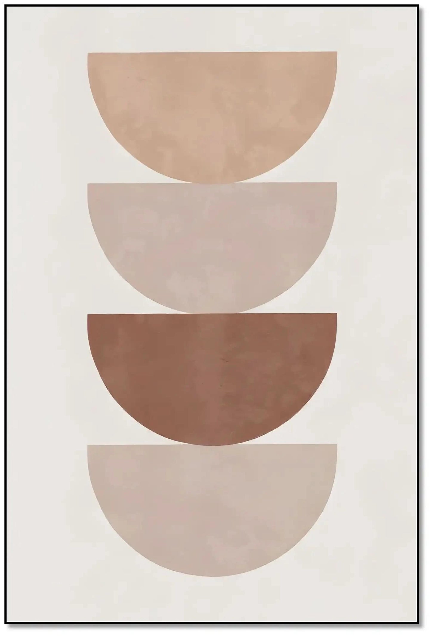 Œuvre minimaliste avec demi-cercles beige et marron, ambiance sereine et élégante pour salon ou bureau moderne.