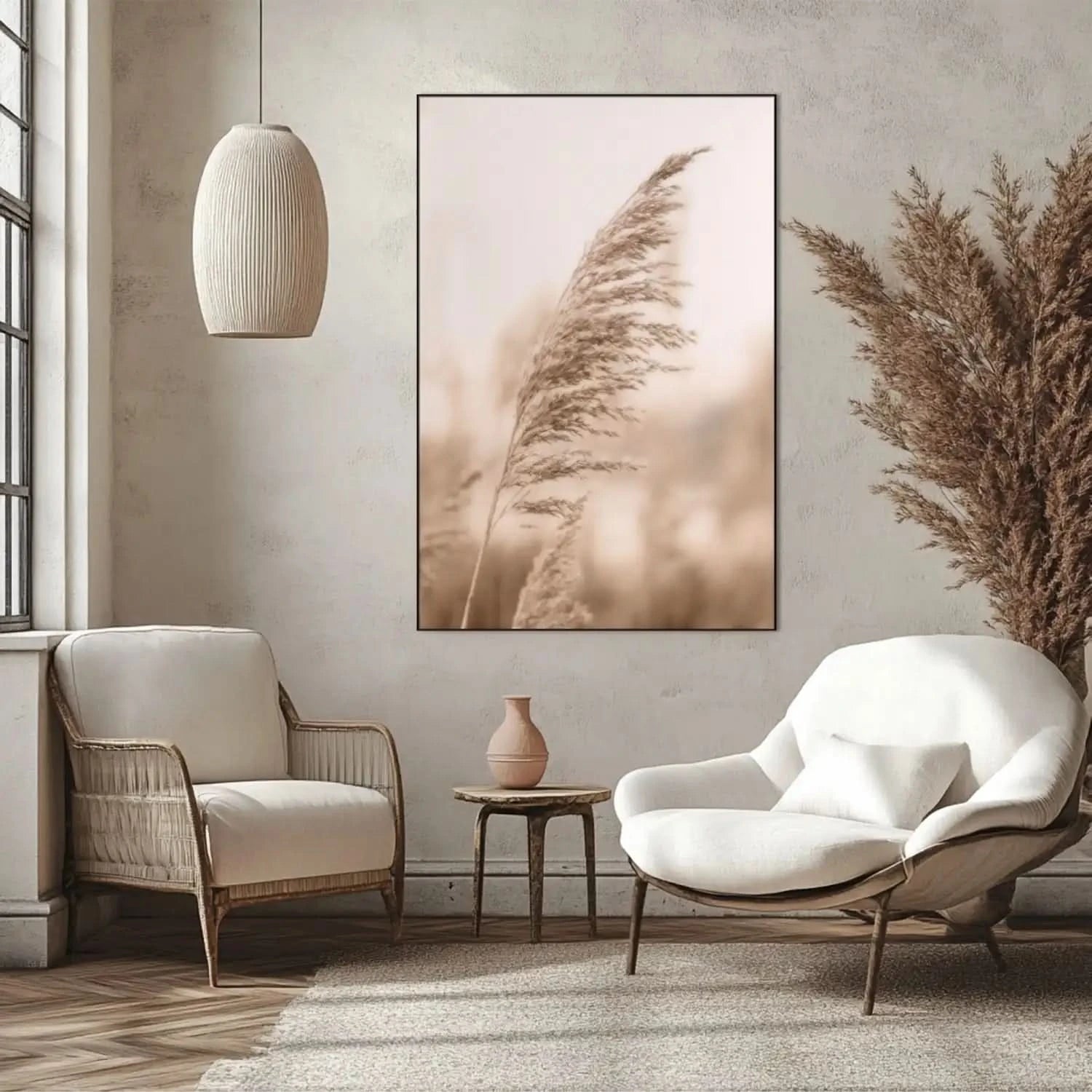 Herbe ondulant en sépia, ambiance naturelle et apaisante, idéale pour chambre ou espace zen.