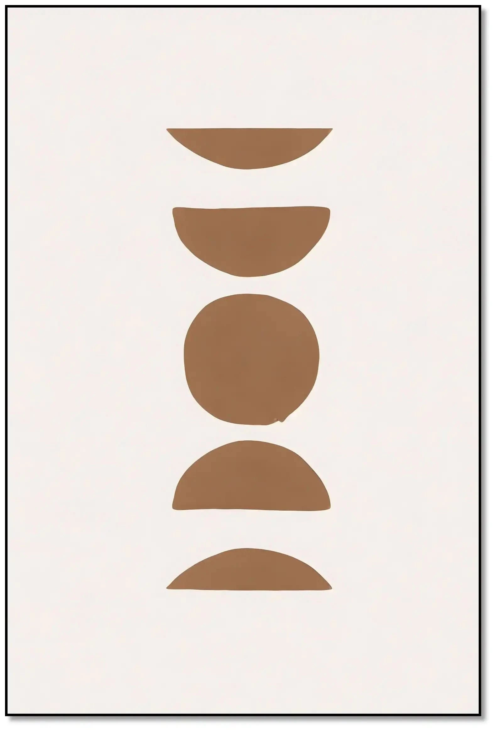 Peinture minimaliste avec formes géométriques brunes sur fond blanc, ambiance zen et équilibrée pour salon ou bureau moderne.