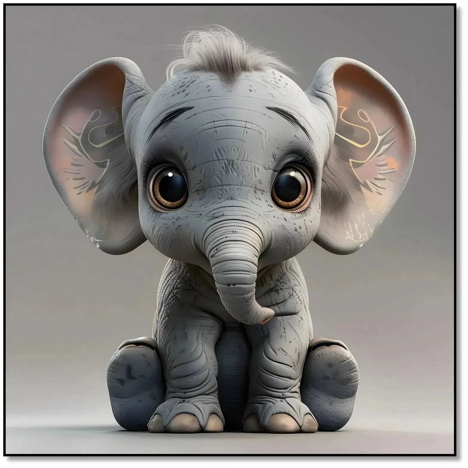 Illustration d'un éléphant adorable, apportant une touche de douceur et de confort à la décoration intérieure.
