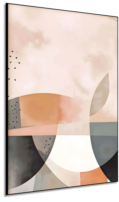 Tableau abstrait avec formes géométriques pastel, ambiance douce et apaisante pour salon ou chambre élégante.