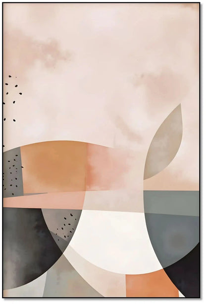 Tableau abstrait avec formes géométriques pastel, ambiance douce et apaisante pour salon ou chambre élégante.