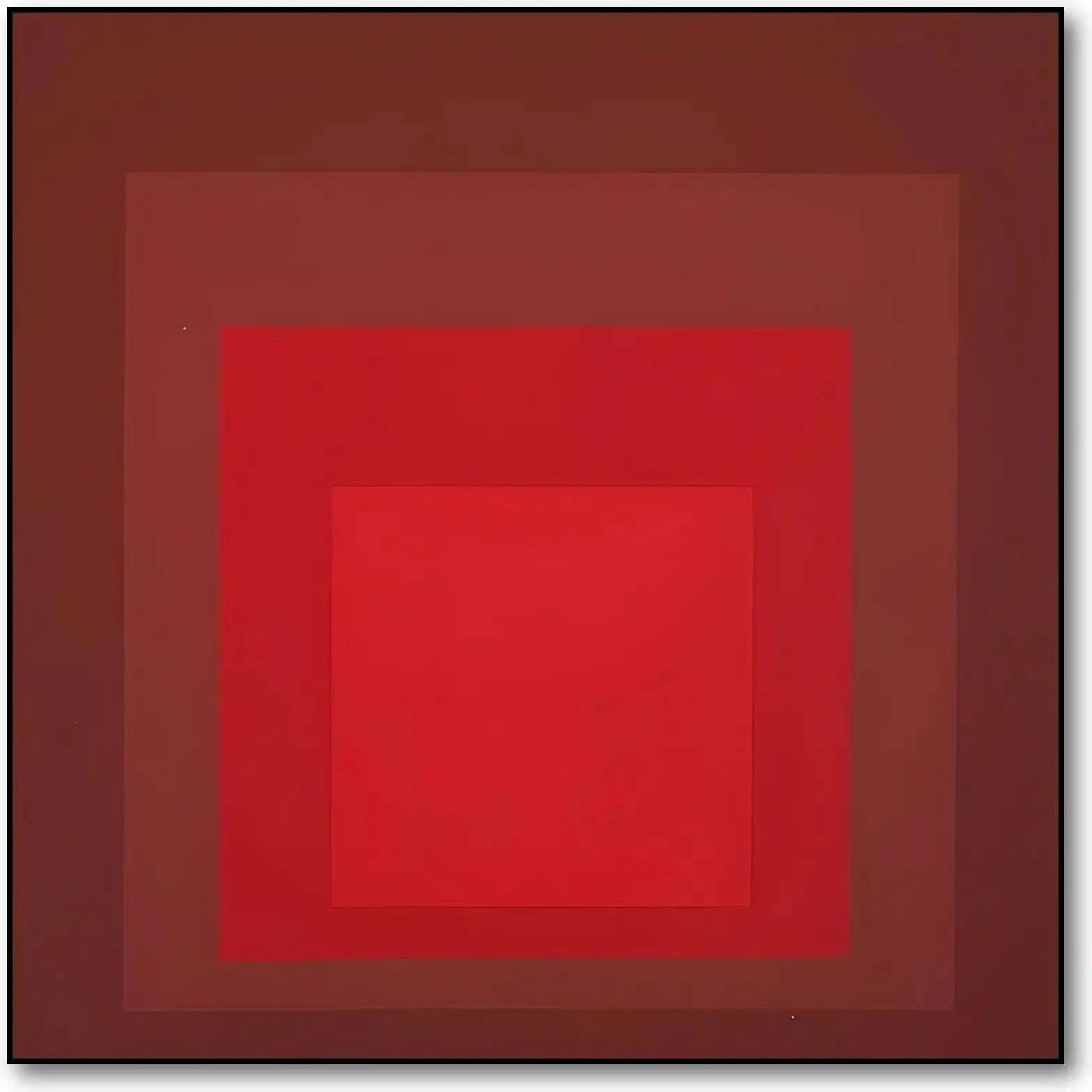 Tableau minimaliste avec carrés rouges imbriqués, rouge intense, ambiance captivante pour salon moderne ou bureau.