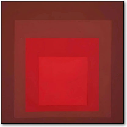 Tableau minimaliste avec carrés rouges imbriqués, rouge intense, ambiance captivante pour salon moderne ou bureau.