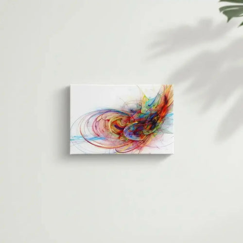 Oeuvre abstraite avec tourbillon de couleurs vives, rouges flamboyants, bleus profonds et jaunes éclatants, pour salon moderne.