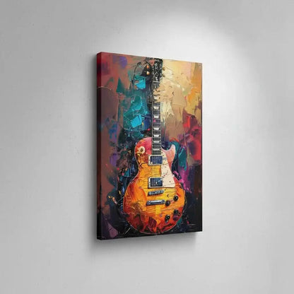 Illustration d'une guitare électrique avec des couleurs vibrantes, apportant une atmosphère dynamique et énergique à la décoration.