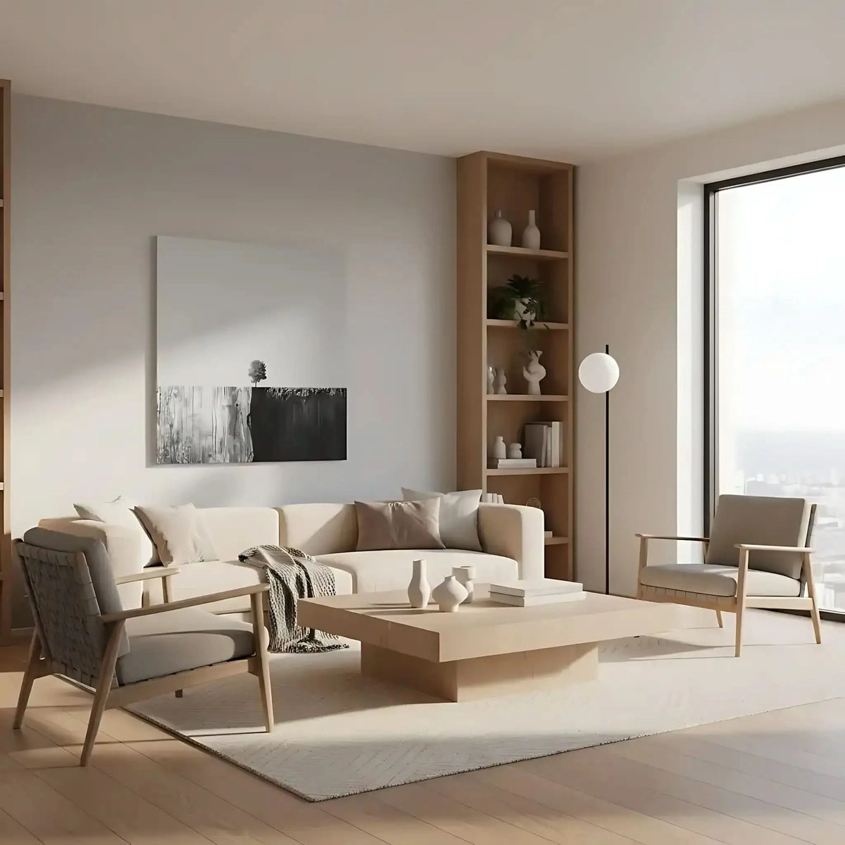 Arbre solitaire sur fond noir et blanc, illustrant le minimalisme et la sérénité, idéal pour des espaces modernes et épurés.