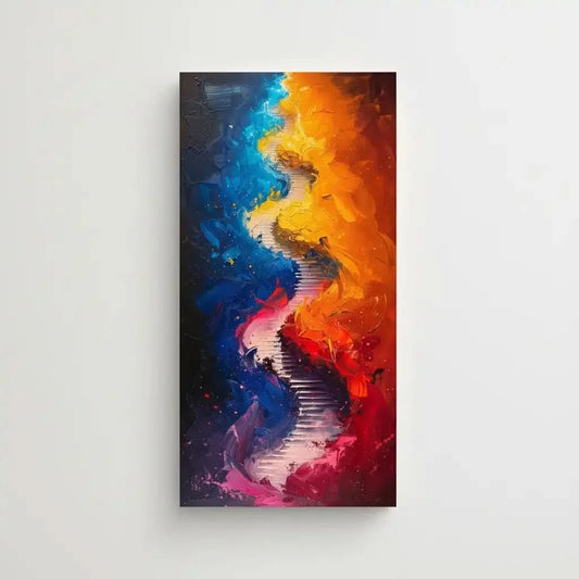 Peinture abstraite avec des couleurs vibrantes et des coups de pinceau dynamiques, créant une image énergique, idéale pour salon moderne.