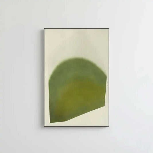 Tableau abstrait en vert doux avec formes courbes. Atmosphère apaisante, idéal pour un salon contemporain.