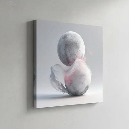 Cette oeuvre abstraite présente des sphères flottantes enveloppées de fumée douce, idéale pour des décors modernes.