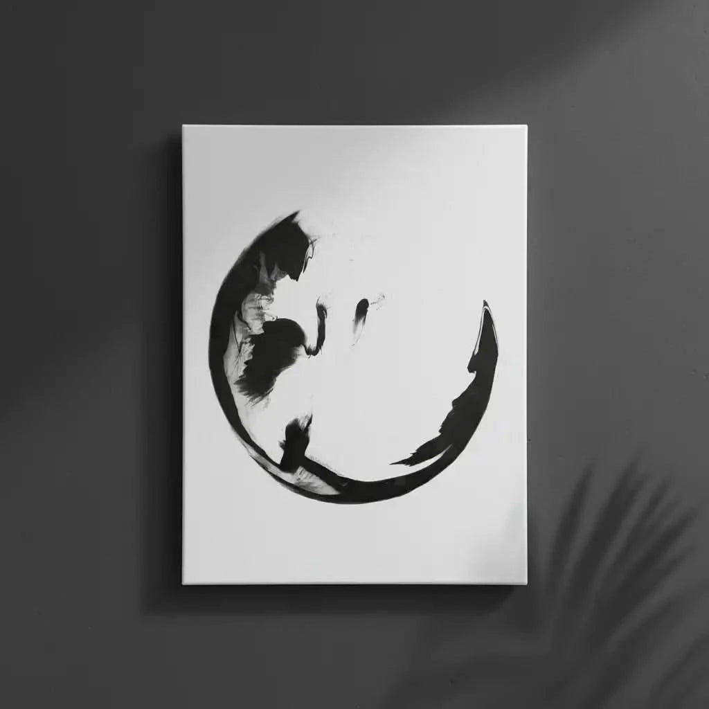 Illustration d’encre en mouvement, formant des volutes abstraites et contrastées, pour une atmosphère intrigante.