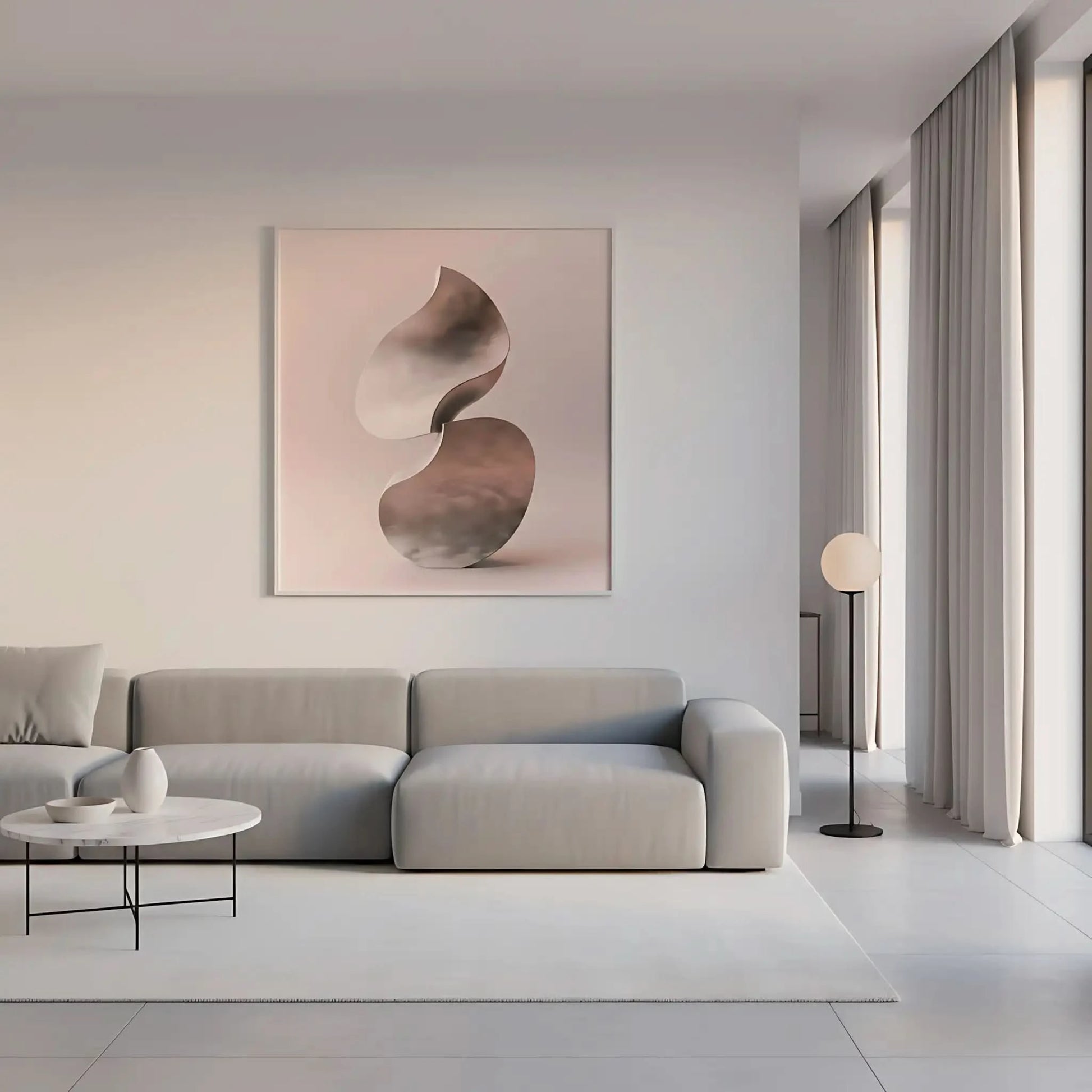 Formes abstraites fluides et métalliques dans une ambiance moderne, parfait pour les espaces contemporains.