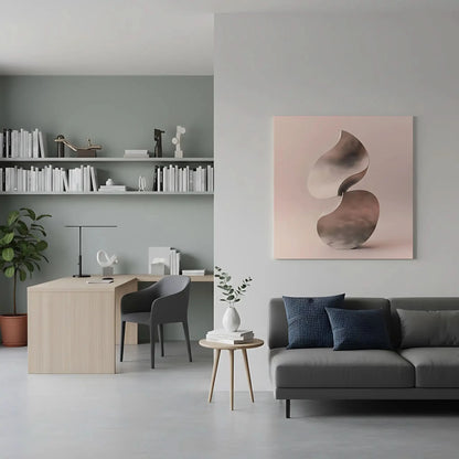 Formes abstraites fluides et métalliques dans une ambiance moderne, parfait pour les espaces contemporains.