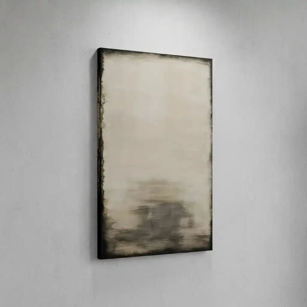 Tableau minimaliste en tons beige et noir avec effet vieilli. Ambiance apaisante, idéal pour un salon moderne.
