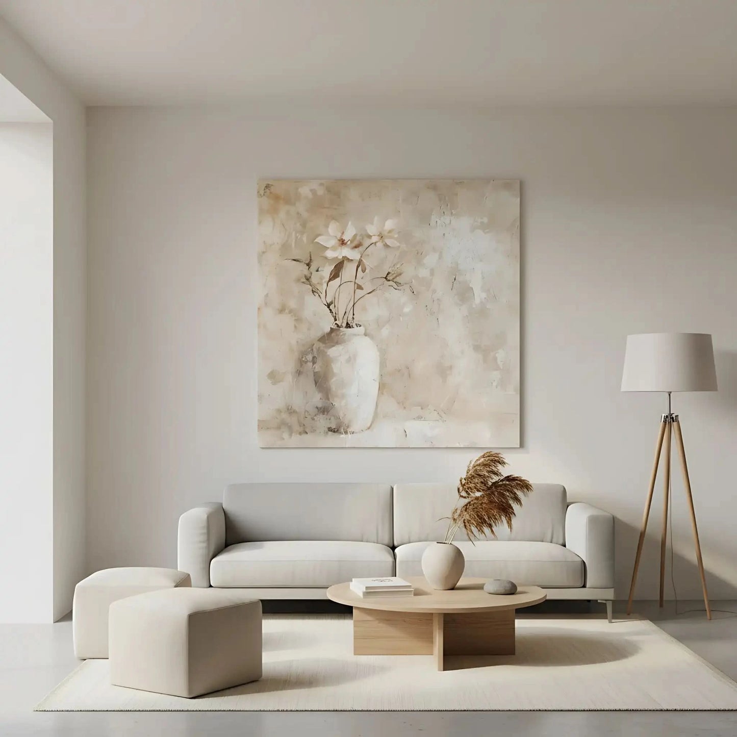 Une peinture de fleurs délicates dans un vase blanc, capturant la beauté simple et naturelle de la nature.