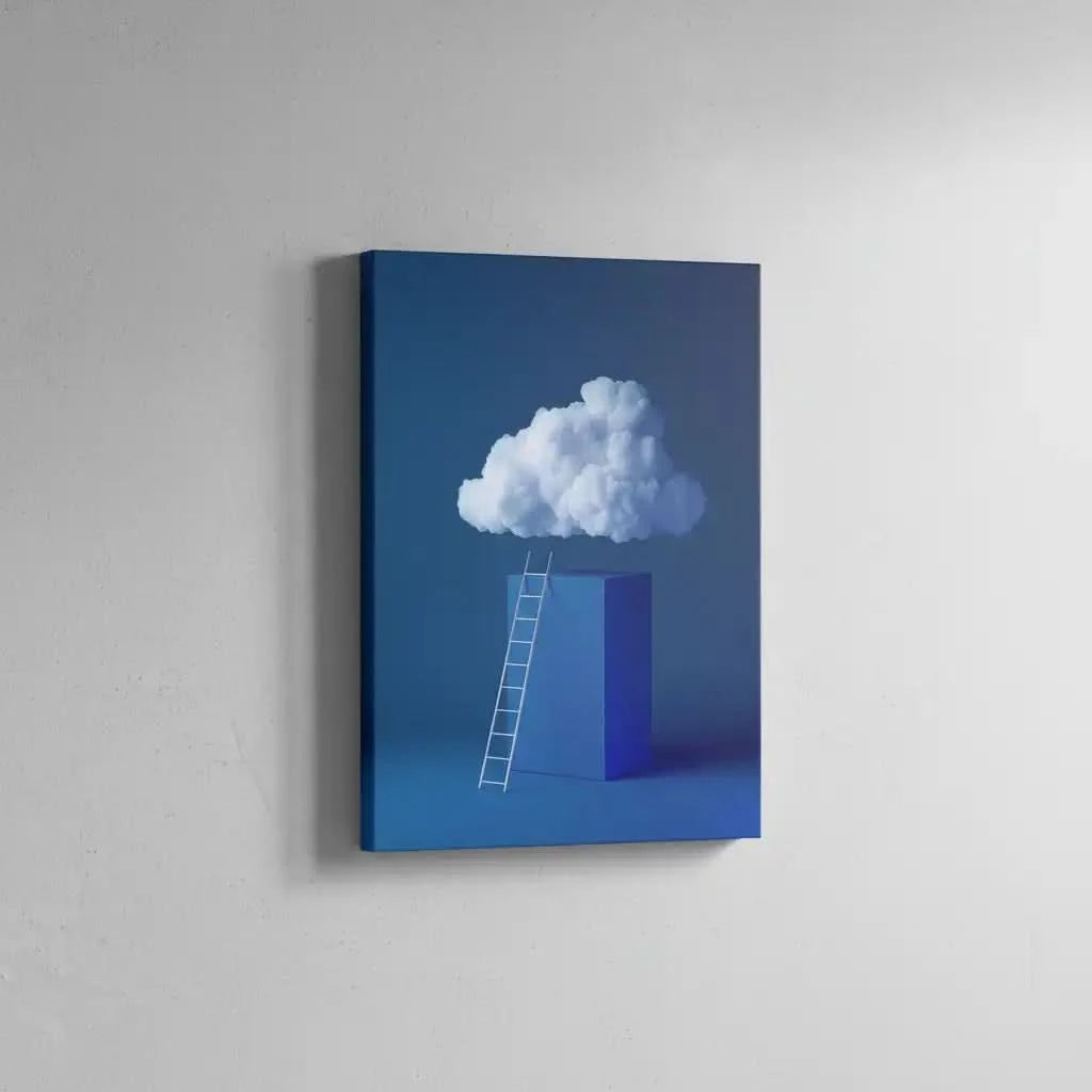 Illustration d'une échelle menant vers un nuage flottant, symbolisant l'ascension vers des rêves et des idéaux.