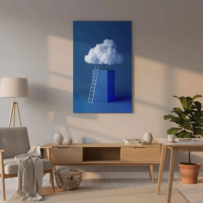 Illustration d'une échelle menant vers un nuage flottant, symbolisant l'ascension vers des rêves et des idéaux.