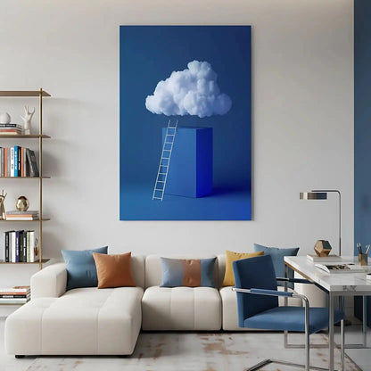 Illustration d'une échelle menant vers un nuage flottant, symbolisant l'ascension vers des rêves et des idéaux.