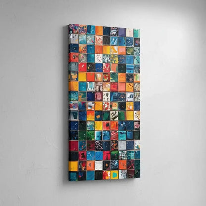Composition de carrés colorés avec des éclaboussures de peinture vibrantes et dynamiques, idéale pour un espace créatif.