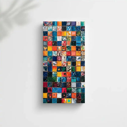 Composition de carrés colorés avec des éclaboussures de peinture vibrantes et dynamiques, idéale pour un espace créatif.