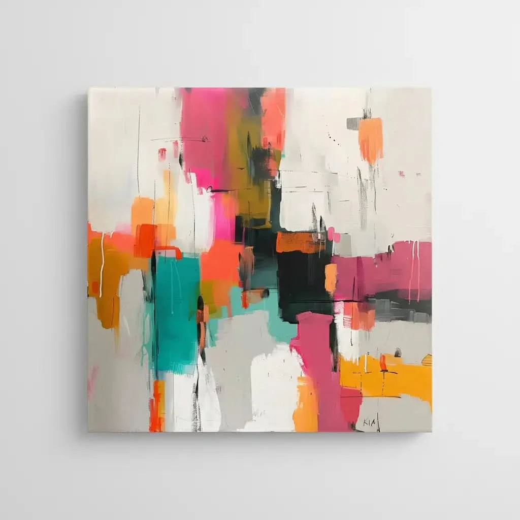 Tableau abstrait aux couleurs vives et contrastées, idéal pour des espaces contemporains.