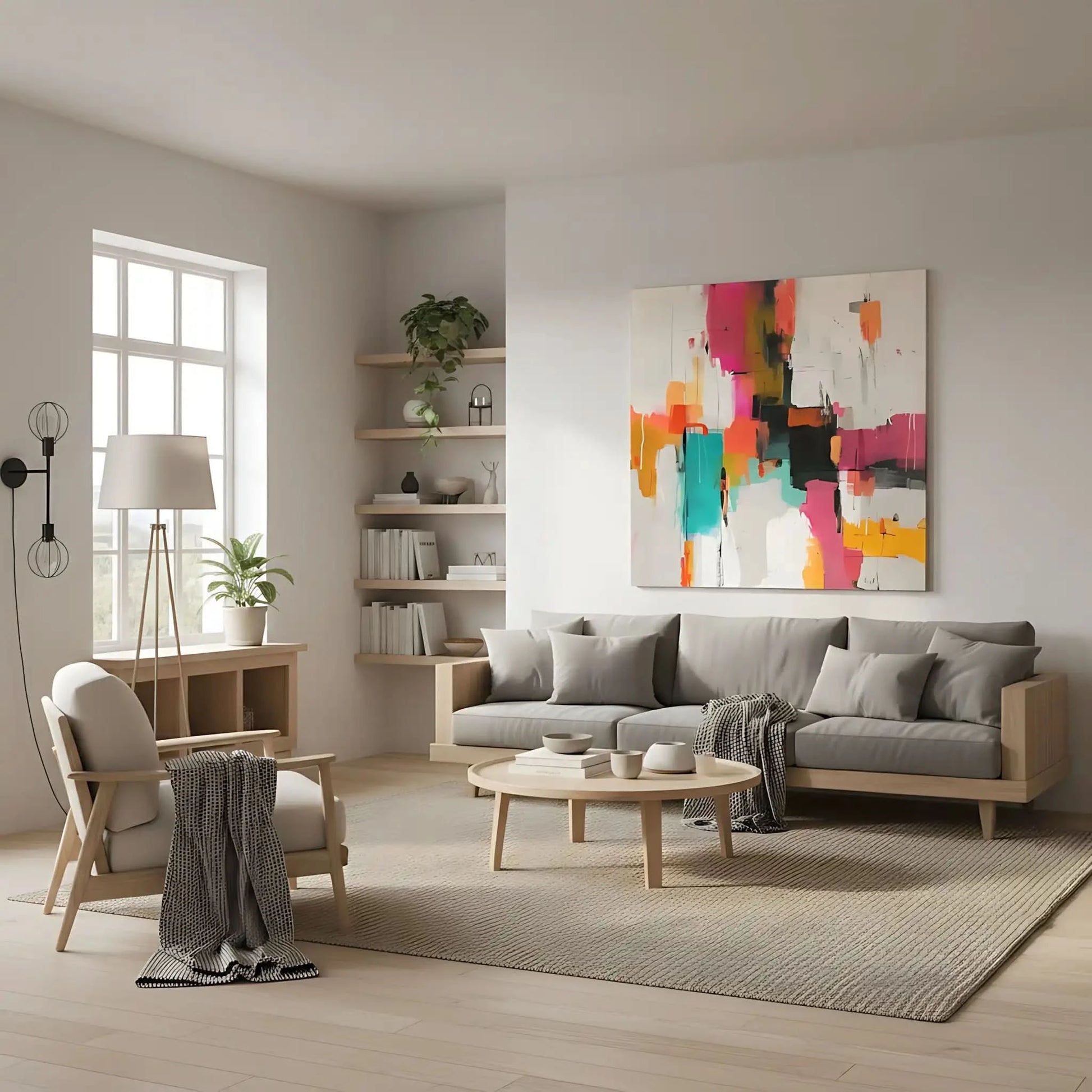 Tableau abstrait aux couleurs vives et contrastées, idéal pour des espaces contemporains.