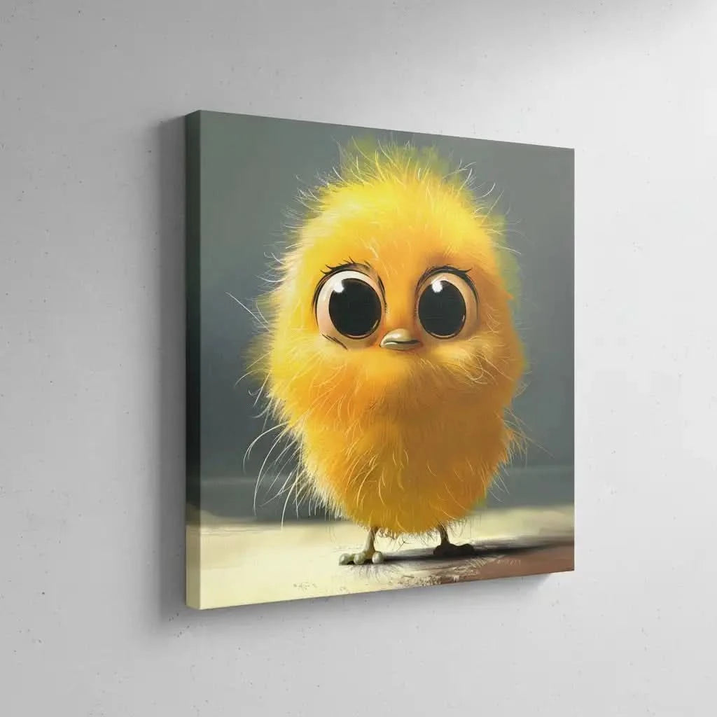 Petit oiseau jaune aux grands yeux, mignon et doux, parfait pour une décoration pleine de charme.