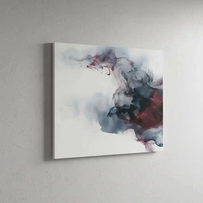 Oeuvre abstraite Zen avec des tons de bleu-gris et bordeaux, créant une ambiance tranquille et fluide, idéale pour un salon apaisant et un décor contemporain.