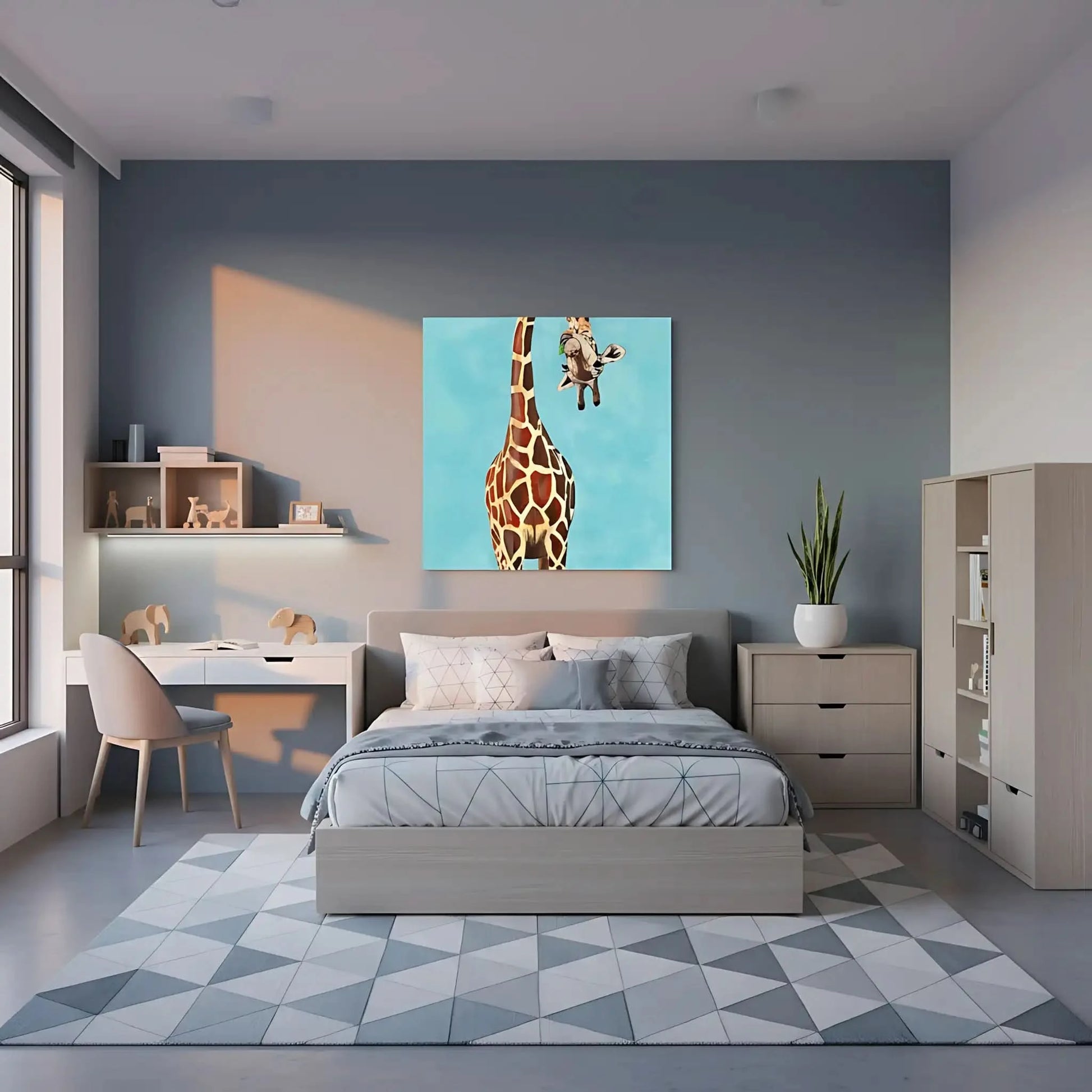 Girafe colorée avec des taches distinctes, captivant et élégant, apportant de la joie et de la douceur.