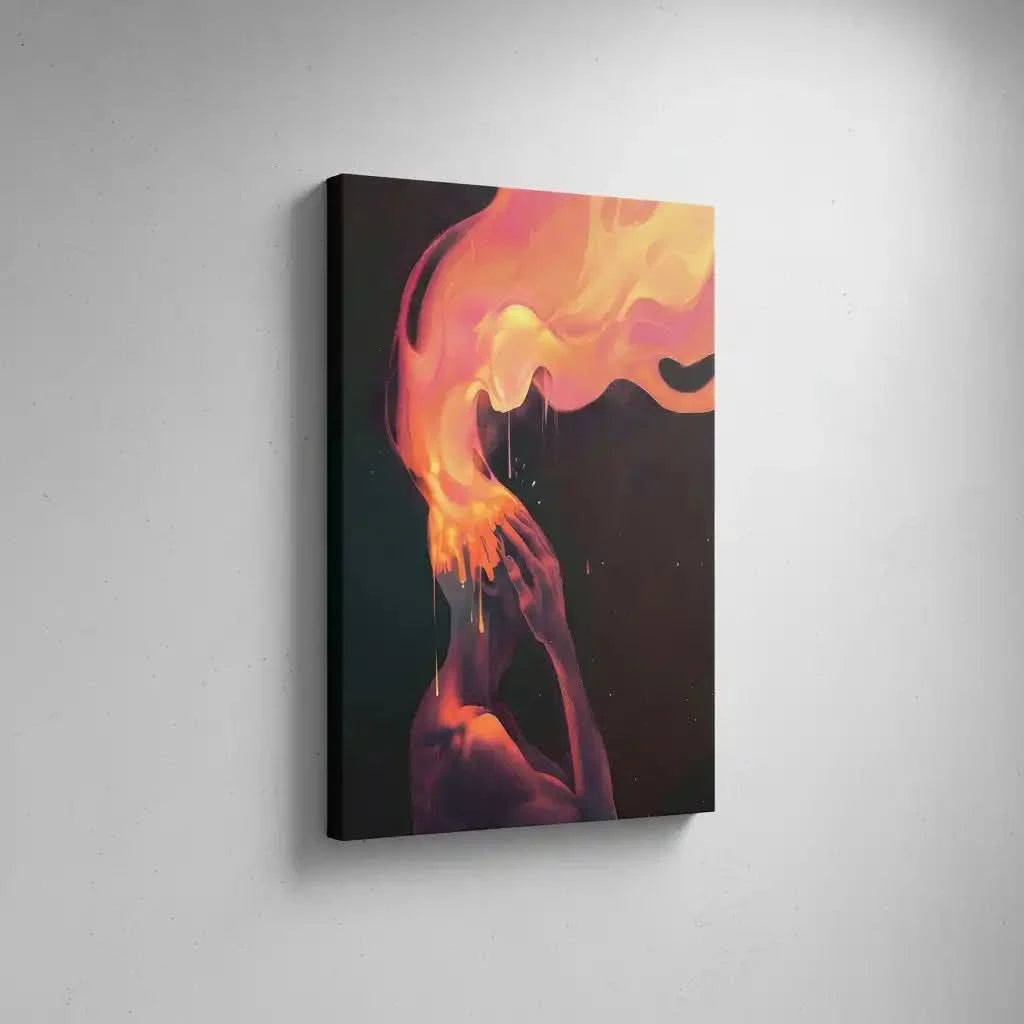 Peinture abstraite vibrante, où des éclats de couleurs vives symbolisent tourment intérieur et la lutte entre émotion brute et calme.