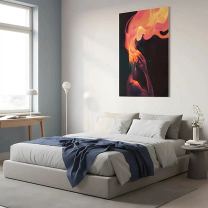 Peinture abstraite vibrante, où des éclats de couleurs vives symbolisent tourment intérieur et la lutte entre émotion brute et calme.