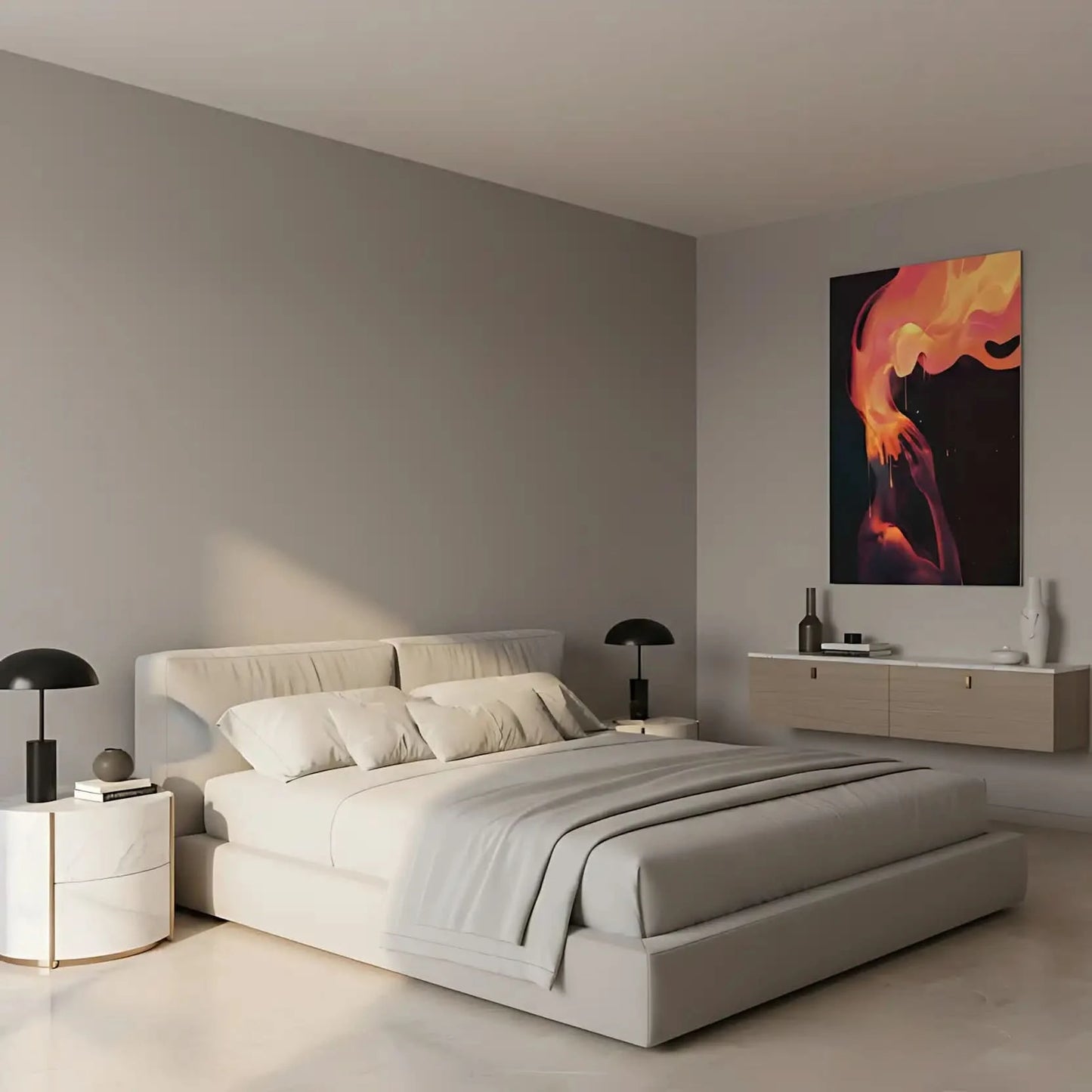 Peinture abstraite vibrante, où des éclats de couleurs vives symbolisent tourment intérieur et la lutte entre émotion brute et calme.