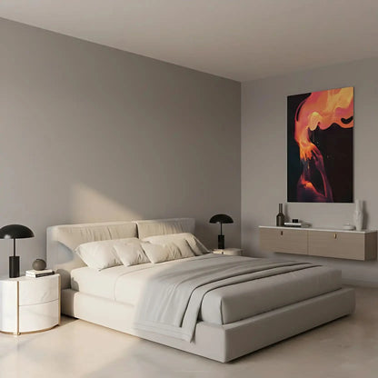 Peinture abstraite vibrante, où des éclats de couleurs vives symbolisent tourment intérieur et la lutte entre émotion brute et calme.