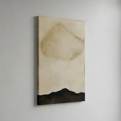 Tableau minimaliste en beige et noir avec horizon abstrait. Atmosphère sereine, idéal pour un salon moderne.