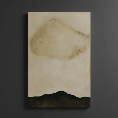 Tableau minimaliste en beige et noir avec horizon abstrait. Atmosphère sereine, idéal pour un salon moderne.