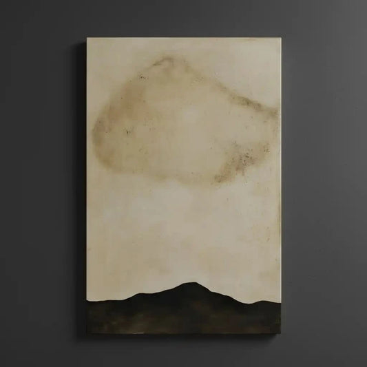 Tableau minimaliste en beige et noir avec horizon abstrait. Atmosphère sereine, idéal pour un salon moderne.