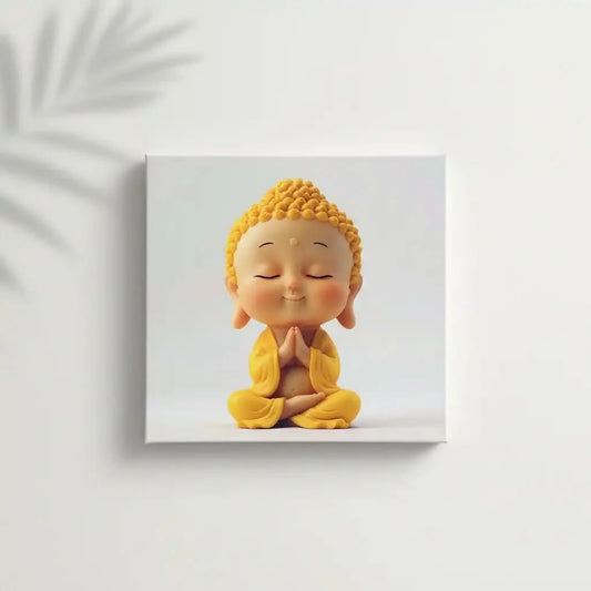 Décoration avec un Bouddha souriant en jaune, transmettant la sérénité et la paix, idéal pour les salons ou les espaces de méditation.