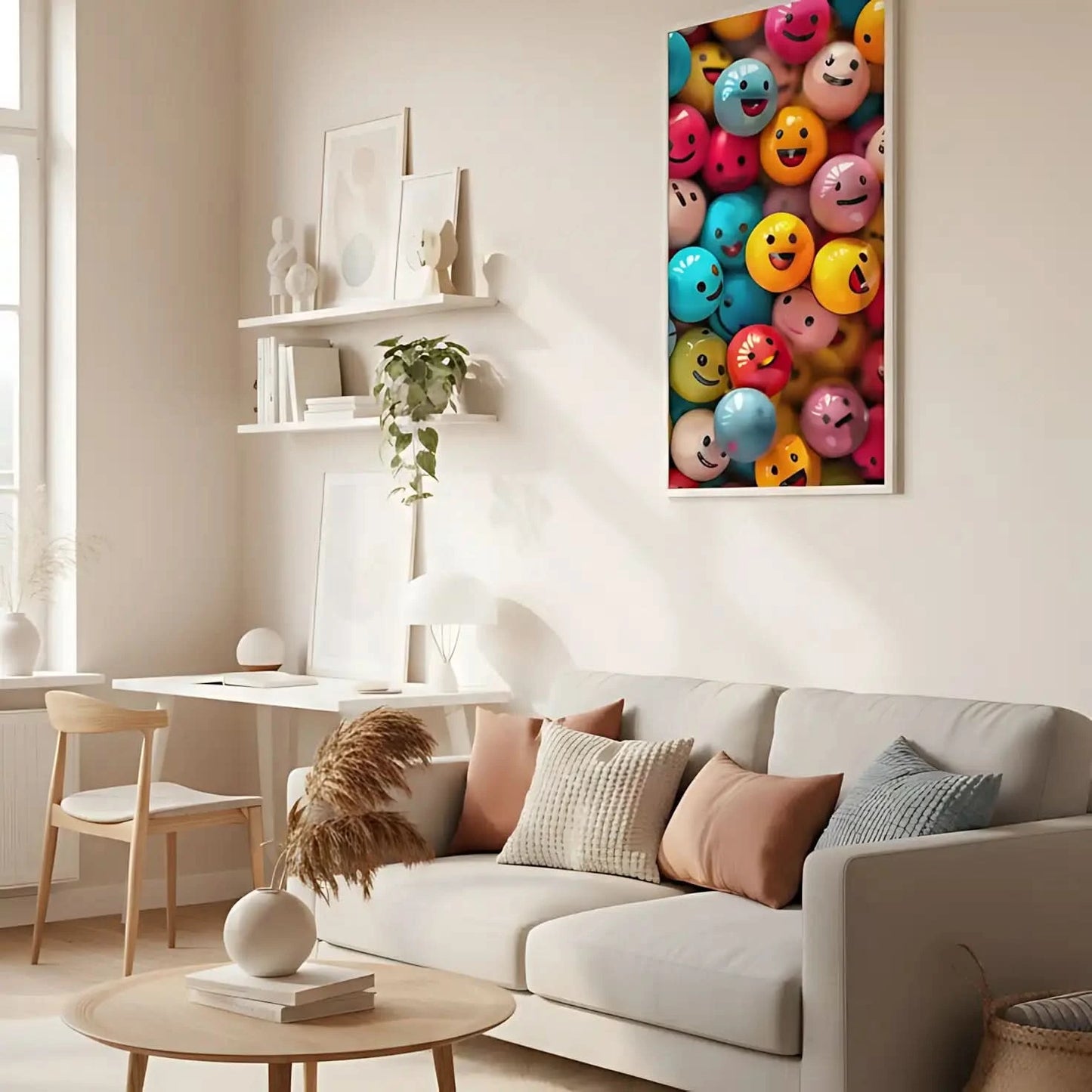 Illustration d'un chat joyeux dans une explosion de couleurs vives, évoquant un sentiment de bonheur.