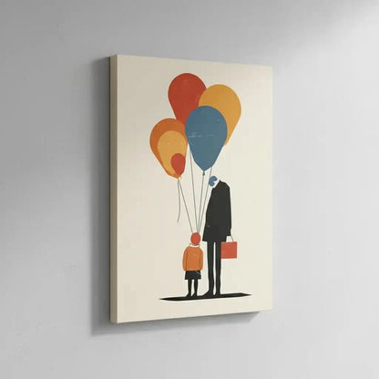 Illustration d'une famille reliée par des ballons colorés, symbolisant l'amour et la connexion profonde.