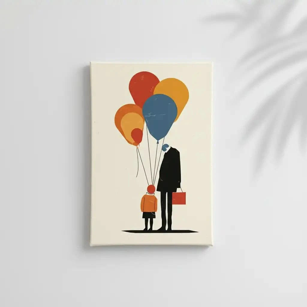 Illustration d'une famille reliée par des ballons colorés, symbolisant l'amour et la connexion profonde.