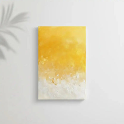 Peinture abstraite minimaliste avec des nuances de jaune et blanc, créant une atmosphère calme et lumineuse.