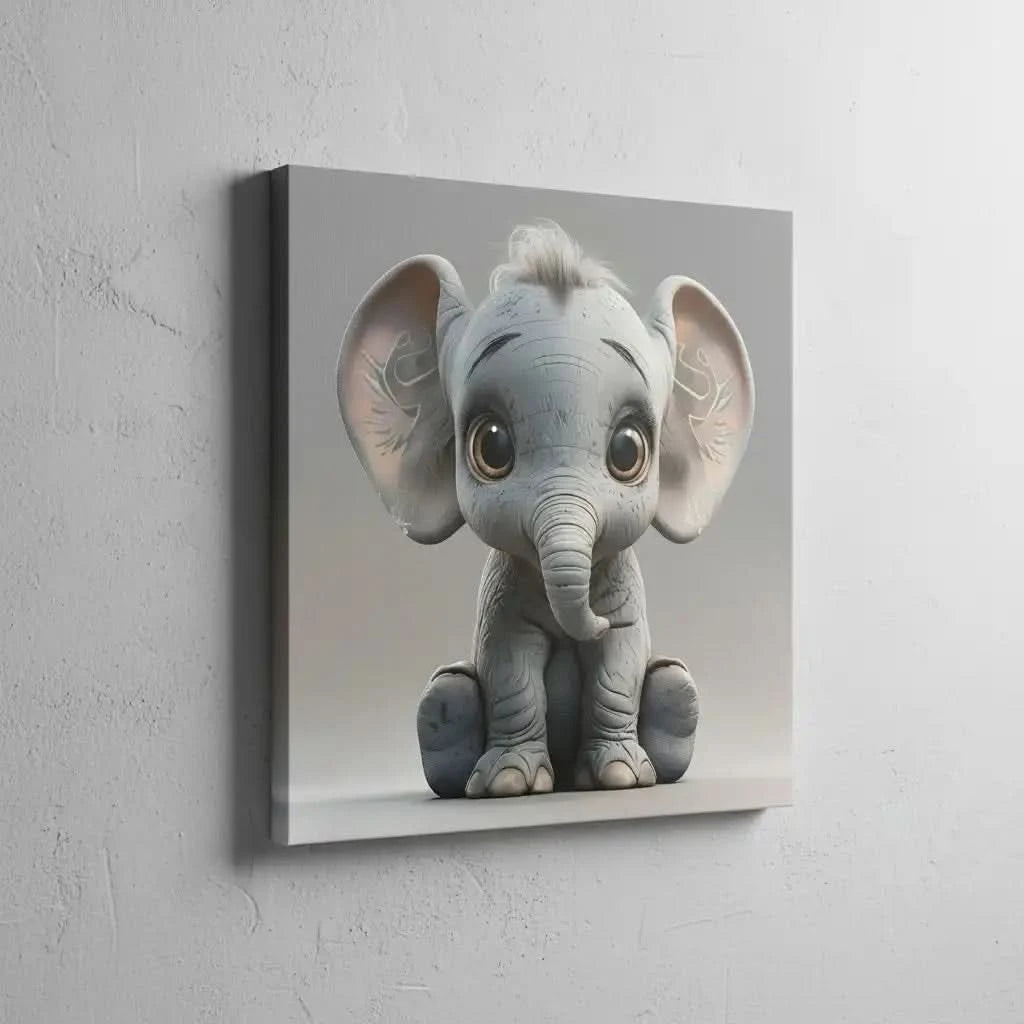 Illustration d'un éléphant adorable, apportant une touche de douceur et de confort à la décoration intérieure.