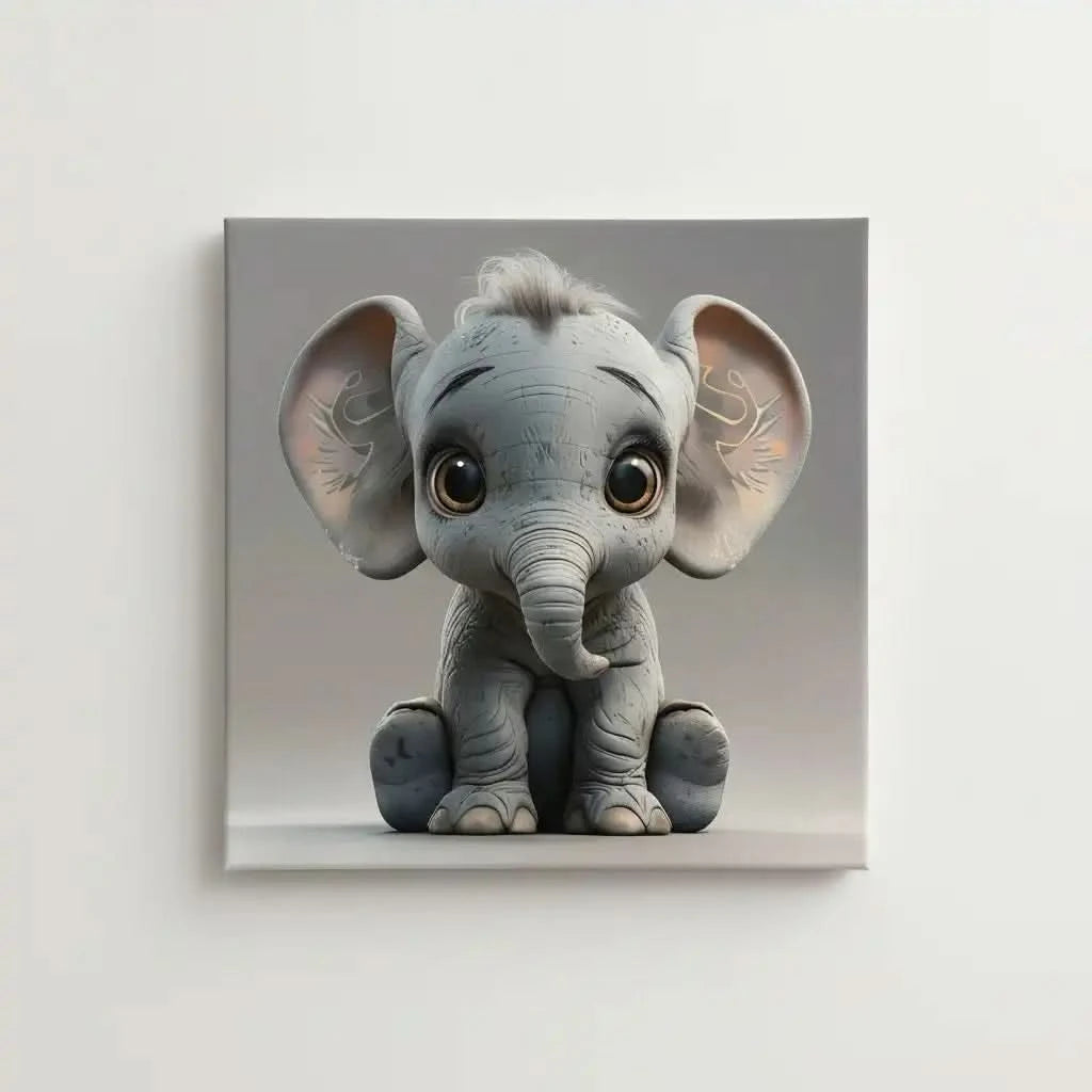 Illustration d'un éléphant adorable, apportant une touche de douceur et de confort à la décoration intérieure.